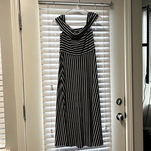 Banana Republic Off-the-Shoulder Navy/White Striped Midi Dress